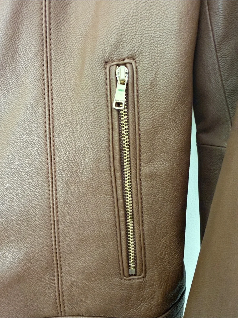 Cole Haan Japan Brown Genuine Leather Moto Jacket Gold Hardware Size M NWOT - Picture 8 of 16